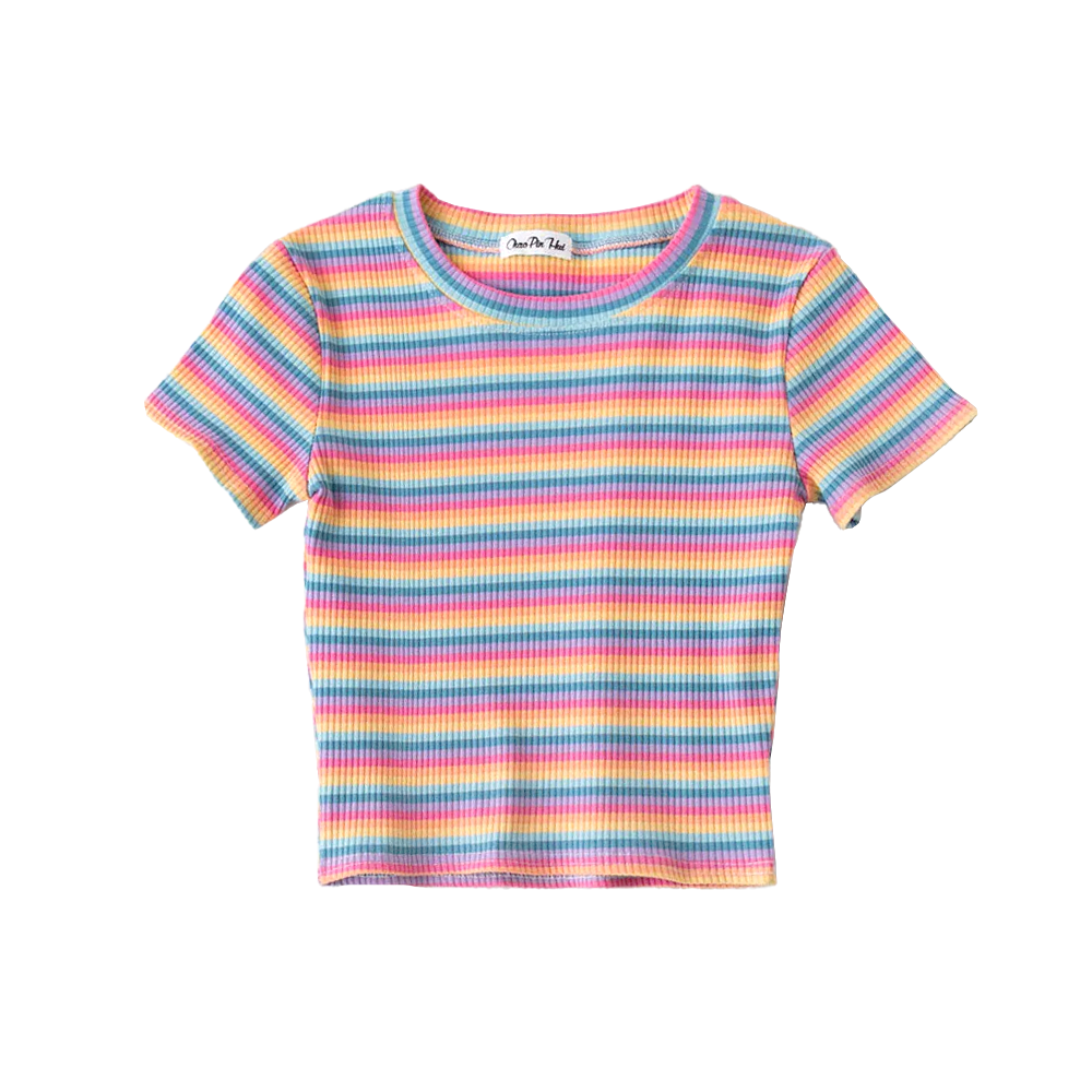 Striped Crop T-Shirt Pastel Rainbow